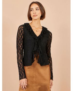 Yumi' Ruffle Lace Top - Black