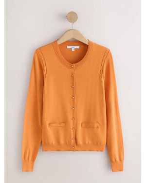 Next Soft Touch Cotton Rich Crew Neck Cardigan - Orange