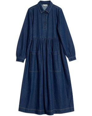 Albaray Denim Placket Midi Dress - Blue