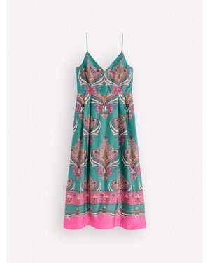 Boden V-Neck Empire Poplin Cotton Occasion Dress - Grün