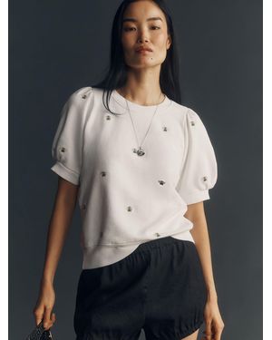 Anthropologie Maeve Embroidered Bees Puff-Sleeve Sweat T-Shirt - Natural