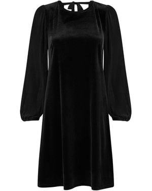 Yumi' Tunic Dress With Pleated Balloon Sleeves And Tie Back - Black