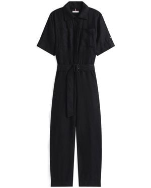 Tommy Hilfiger Linen Blend Belted Short Sleeve Jumpsuit - Black