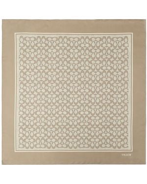 COACH Textured Signature C Printed Silk Square Scarf - Natural
