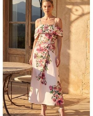 Roman Scuba Floral Midi Dress - Brown