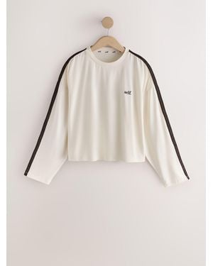 Self Ecru Long Sleeve Side Stripe T-Shirt - Natural