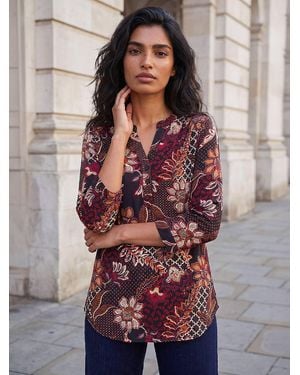 Roman Floral Puff Shirt - Red
