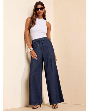Friends Like These Dark Elastic Wide Leg Pintuck Jeans - Blue