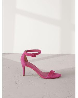 Next Suede Signature Premium Leather Round Toe Buckle Detail Mid Simple Sandals - Pink