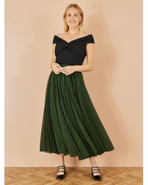Yumi' Mesh Heart Print Tulle Skirt - Green