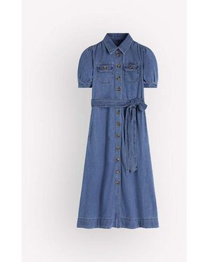 Boden Puff Sleeve Denim Shirt Dress - Blue