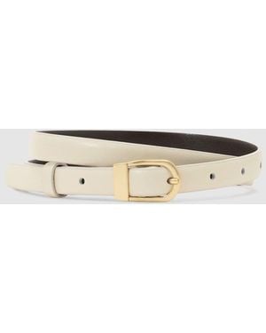 Reiss Leather Mini-Buckle Belt - Natural