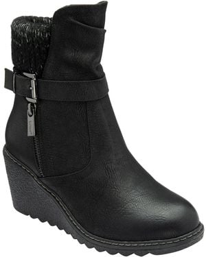 Lotus Wedge Ankle Boots - Black