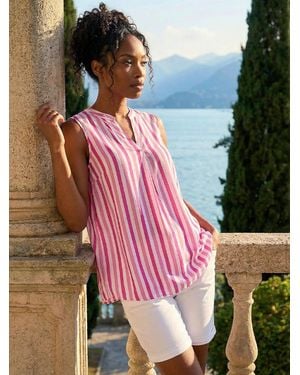 Roman Stripe Print Pleated Vest Top - Pink