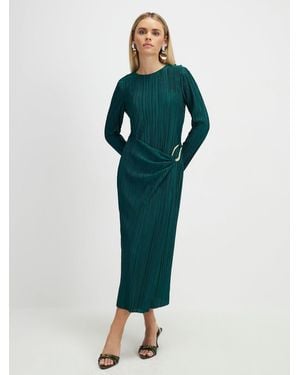 River Island Petite Plisse Buckle Detail Midi Dress - Green