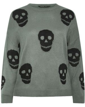 Yours Curve Limited Skull Knitted Jumper - Green