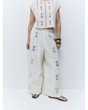 Next Broderie Wide Leg Pants - Gray