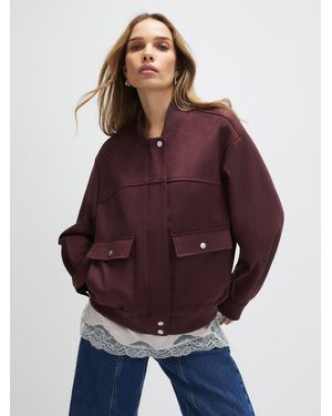 River Island Faux Suede Bomber Jacket - Purple