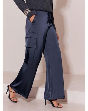Lipsy Satin Tie Waist Drawstring Adjustable Hem Cargo Pants - Blue