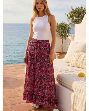 Roman Abstract Print Tiered Skirt - Black
