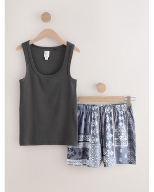 Next Charcoal Rib Vest Short Pajamas Set - Blue