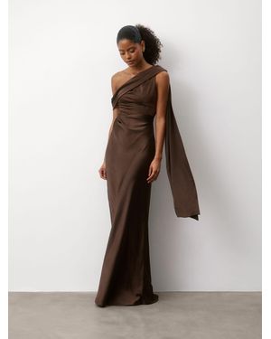 Six Stories One Shoulder Drape Detail Satin Bridesmaid Dress - Natur