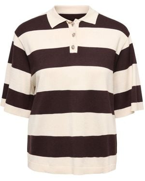 Jdy Short Sleeve Stripe Knitted Polo With Button Detail - Natural
