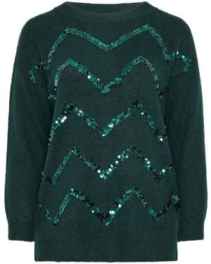 Evans Zig-Zag Sequin Embellished Sweater - Green