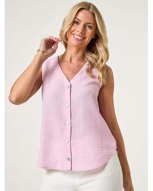 Roman Petite Buttoned Sleeveless Blouse - Pink