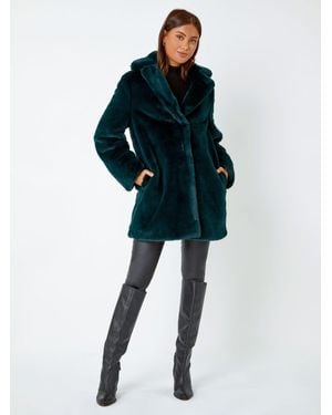 Roman Faux Fur Longline Coat - Blue