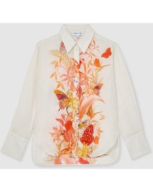 Reiss Cilia Nybg Ramie Butterfly-Print Shirt - Weiß