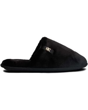 Tommy Hilfiger Monogram Faux Fur Slippers - Black