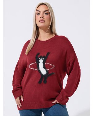 Yours Curve Limited Cat Knitted Sweater - Red