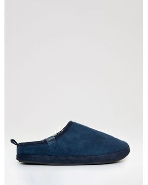 Threadbare Faux Suede Faux Fur Lined Mule Slippers - Blue