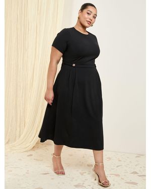 Friends Like These Curve Tab Detail Short Sleeve Midi Tailored Dress - Schwarz