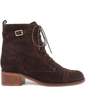 Jones Bootmaker Chocolate Suede Regular Fit Madie Heeled Leather Ankle Boots - Brown