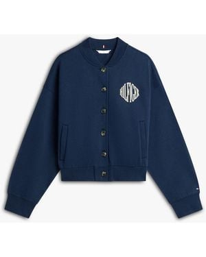 Tommy Hilfiger Flex Fleece Logo Relaxed Bomber Cardigan - Blue