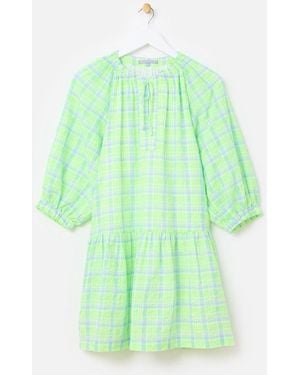 Oliver Bonas Neon Checked Tiered Mini Dress - Green