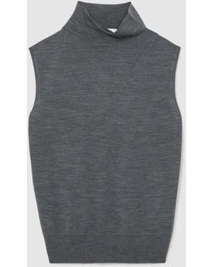 Reiss Dark Charcoal Honey Ultra-Soft Merino Wool Funnel-Neck Vest - Grey