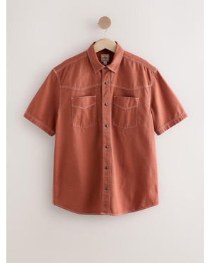 Next Twin Pocket Contrast Stitch Short Sleeve 100% Cotton Shirt - Orange