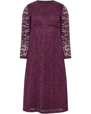 M Com Petite Lace Long Sleeve Midi Dress - Lila