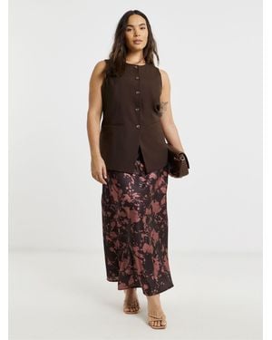 Simply Be Satin Maxi Skirt - Brown