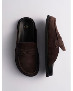 The Set Premium Comfort Suede Backless Footbed Loafers - Black