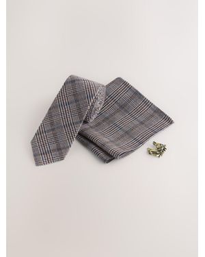 Next Tie Pocket Square And Metal Pin Set - Grey