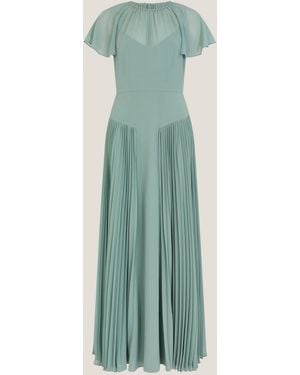 Monsoon Madison Flutter Sleeve Pleated Maxi Bridesmaid Dress - Green