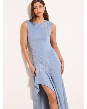 Lipsy Floral Applique Ruffle Aysmettrical Fit And Flare Maxi Dress - Blue