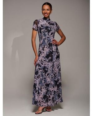 Jolie Moi Turtle Neckline Mesh Maxi Dress - Black
