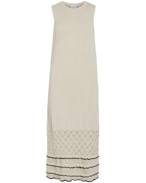 Vila Sleeveless Patterned Maxi Detailed Knit Dress - White