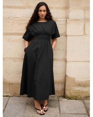Threadbare 100% Cotton Elasticated Waist Poplin Midi Dress - Natural