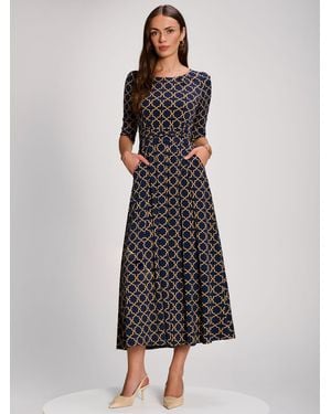 Jolie Moi 3/4 Sleeve Printed Jersey Maxi Dress - White